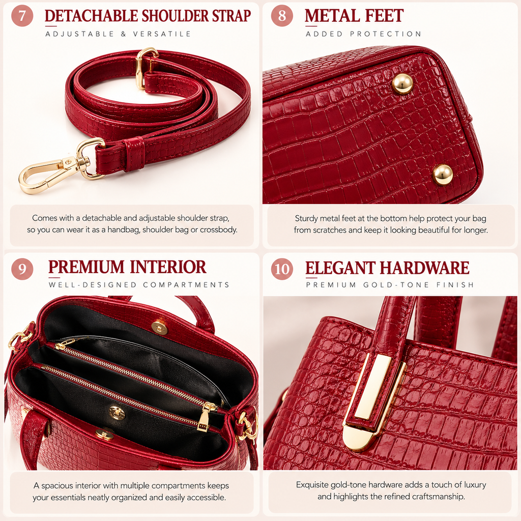 CAMILLE CROCODILE-EMBOSSED LEATHER TOTE BAG
