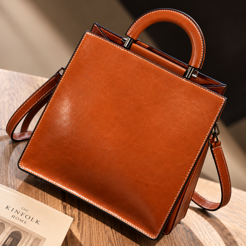 ELARA OIL WAX LEATHER TOTE BAG