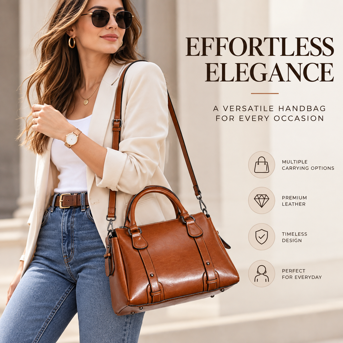 CELIA PREMIUM COWHIDE LEATHER BOSTON BAG