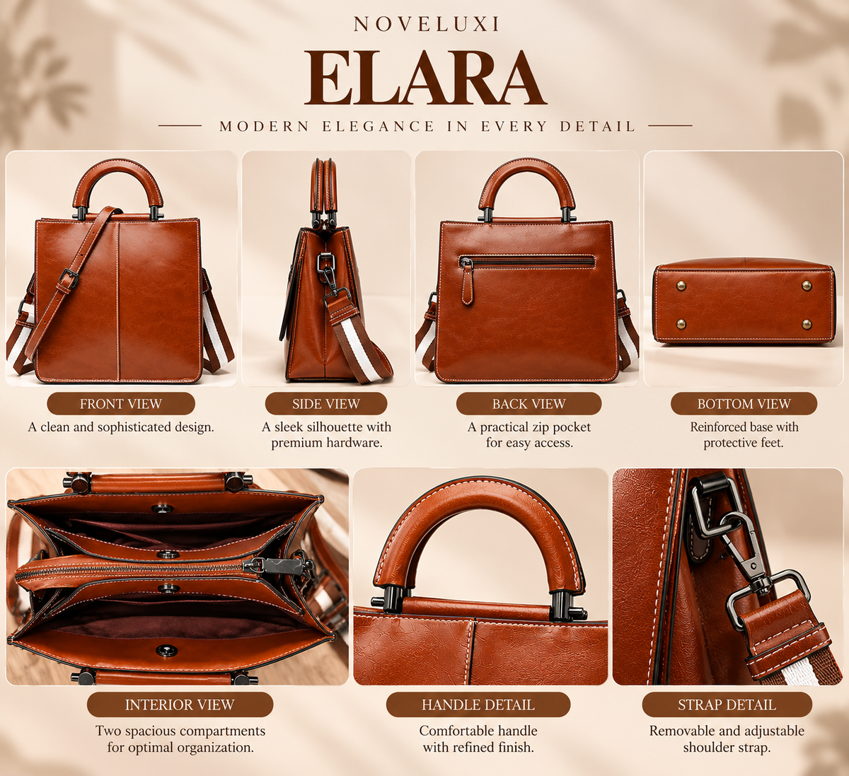 ELARA OIL WAX LEATHER TOTE BAG