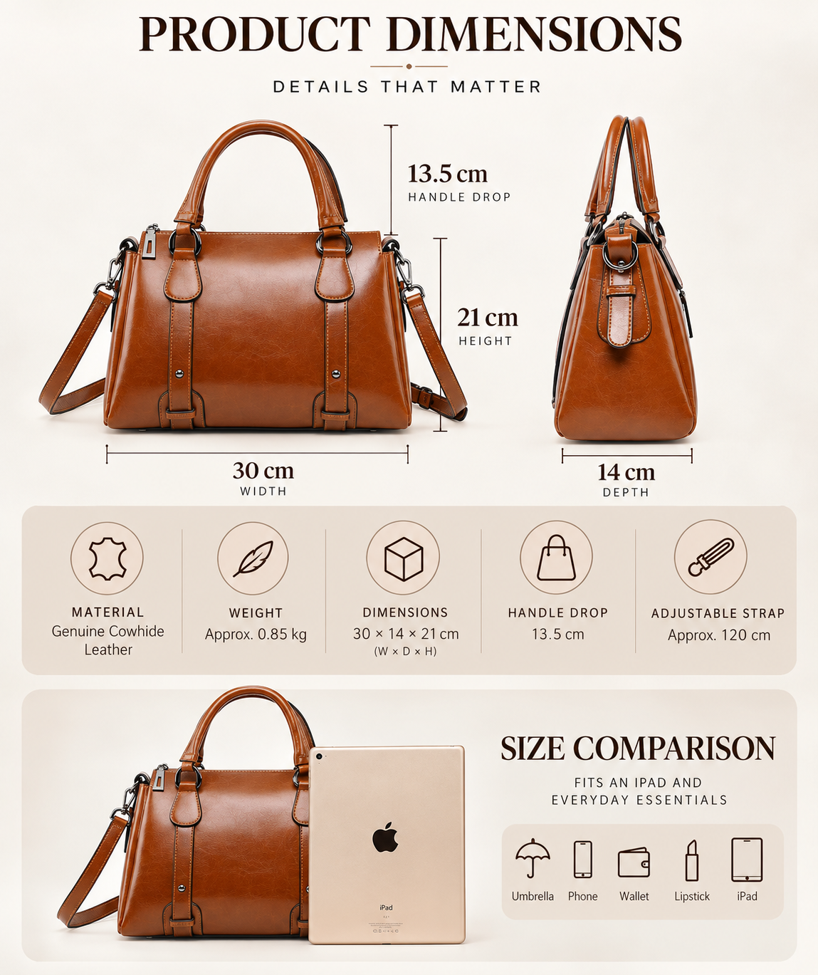 CELIA PREMIUM COWHIDE LEATHER BOSTON BAG