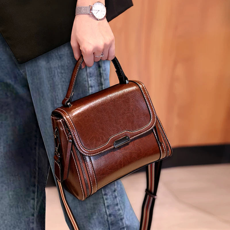MABEL SPLIT COWHIDE LEATHER SHOULDER BAG