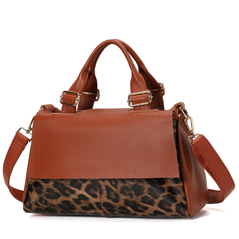SIENNA LEATHER LEOPARD BOSTON BAG
