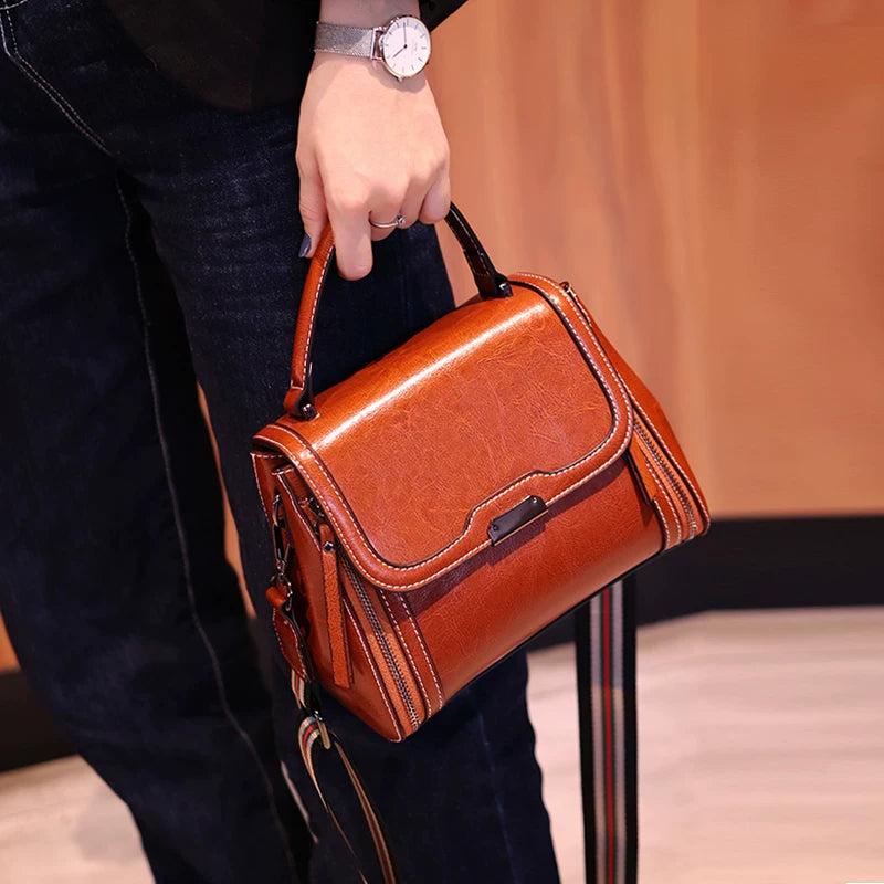 MABEL SPLIT COWHIDE LEATHER SHOULDER BAG