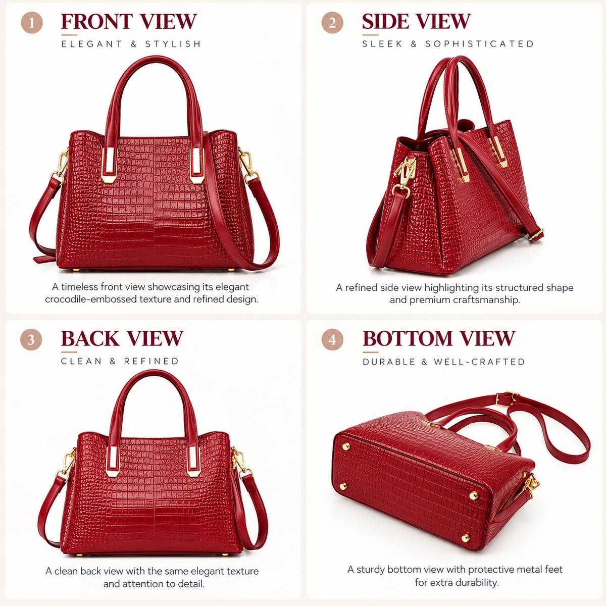 CAMILLE CROCODILE-EMBOSSED LEATHER TOTE BAG